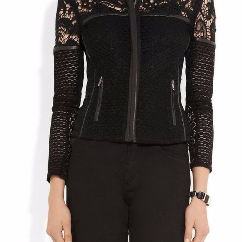 Iro Lewis Black Leather and Lace Crochet Jacket - Picture 2 of 15